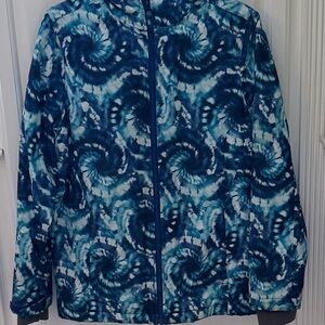 Lands End Kids Insulated Hooded Winter Jacket Navy/Blue Tie Dye Swirl XL (14-16)